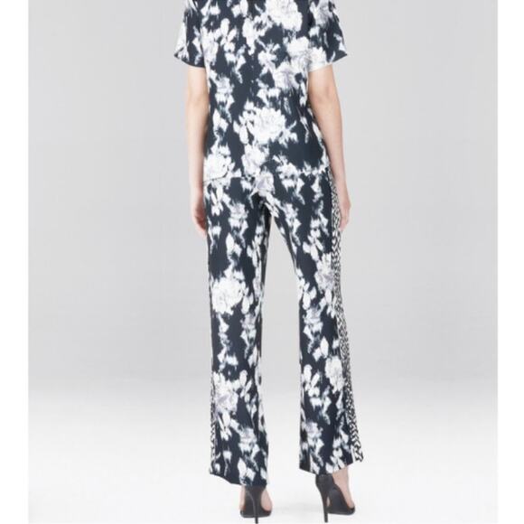 Natori Tie-Dye Floral Fluid Crepe Pull On Pants Black/White/Grey Sz XL Cocktail - Picture 5 of 16